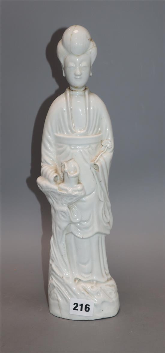 A Chinese blanc de chine group of a lady and child height 37cm
